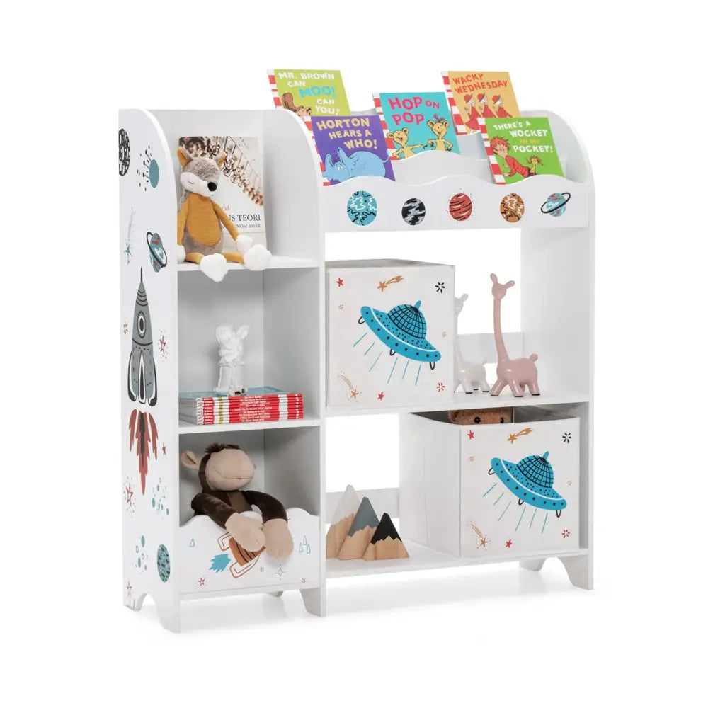 Kids Toy and Book Organizer Children Wooden Storage Cabinet with Storage Bins - White - Kids Storage