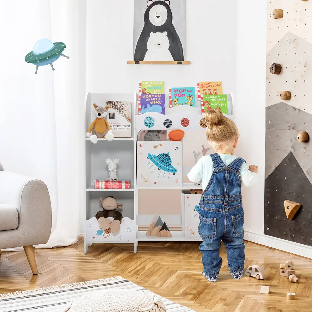 Kids Toy and Book Organizer Children Wooden Storage Cabinet with Storage Bins - White - Kids Storage