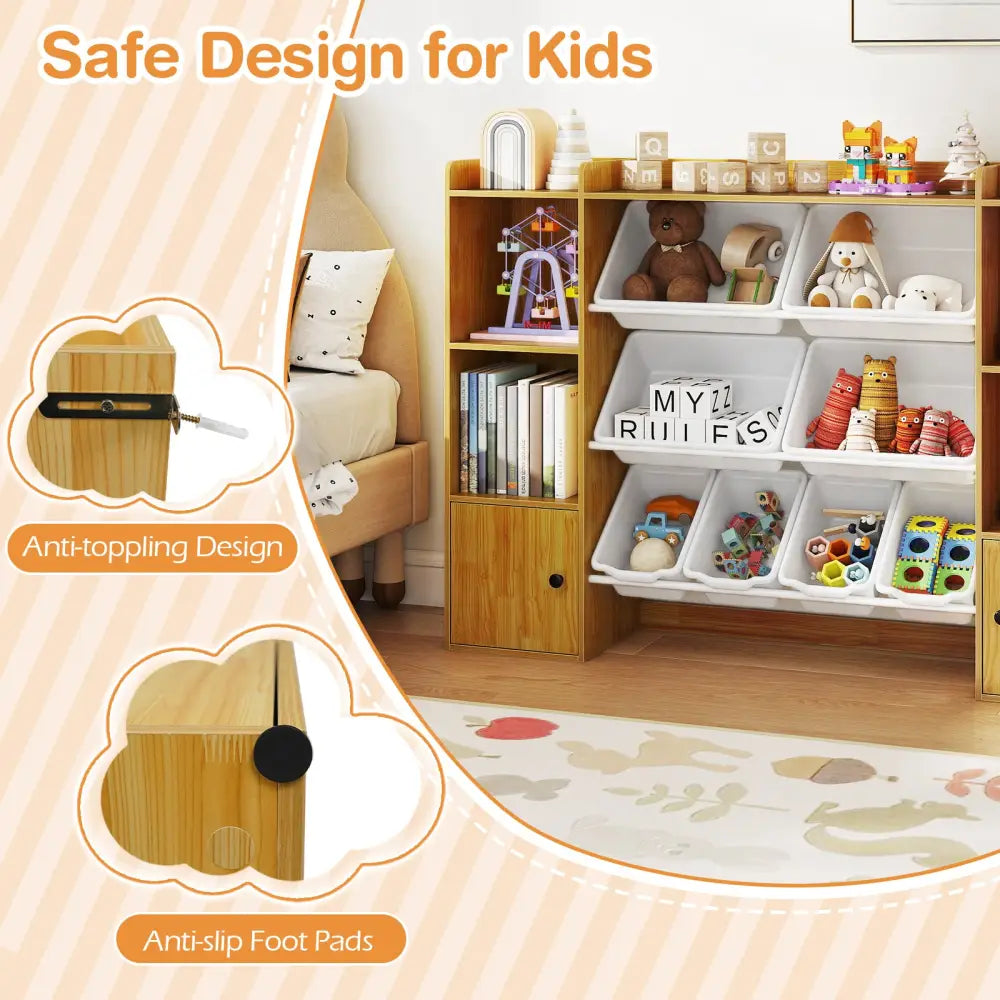 Kids Toy Storage and Bookshelf with Boxes and Open Shelves-Beige - Beige - Kids Storage