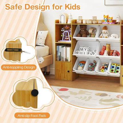 Kids Toy Storage and Bookshelf with Boxes and Open Shelves-Beige - Beige - Kids Storage