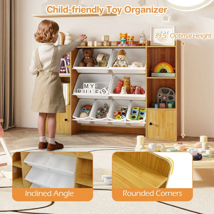 Kids Toy Storage and Bookshelf with Boxes and Open Shelves-Beige - Beige - Kids Storage
