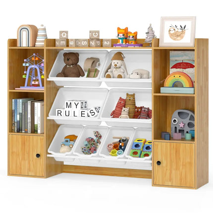 Kids Toy Storage and Bookshelf with Boxes and Open Shelves-Beige - Beige - Kids Storage
