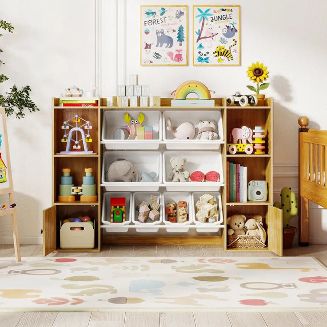 Kids Toy Storage and Bookshelf with Boxes and Open Shelves-Beige - Beige - Kids Storage