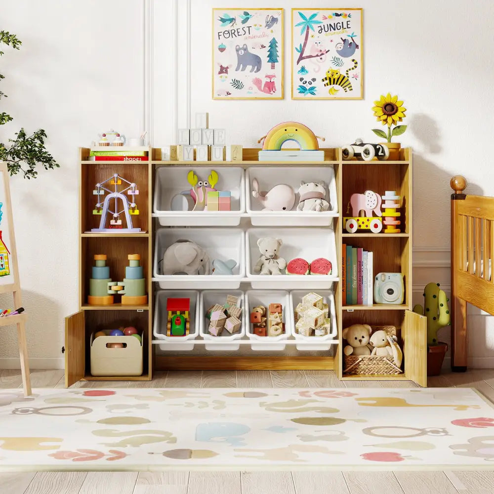 Kids Toy Storage and Bookshelf with Boxes and Open Shelves-Beige - Beige - Kids Storage