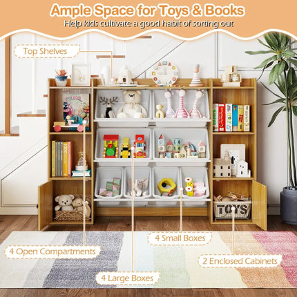 Kids Toy Storage and Bookshelf with Boxes and Open Shelves-Beige - Beige - Kids Storage