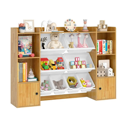 Kids Toy Storage and Bookshelf with Boxes and Open Shelves-Beige - Beige - Kids Storage