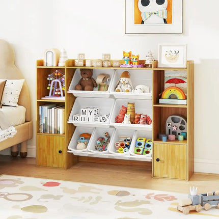 Kids Toy Storage and Bookshelf with Boxes and Open Shelves-Beige - Beige - Kids Storage