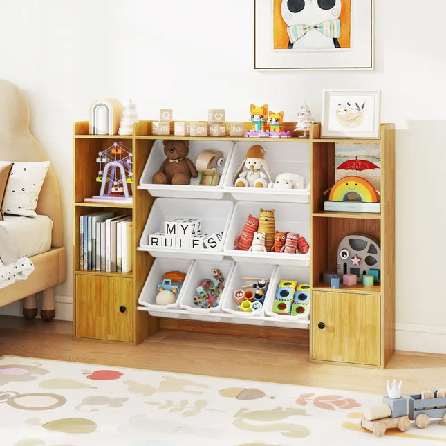 Kids Toy Storage and Bookshelf with Boxes and Open Shelves-Beige - Beige - Kids Storage