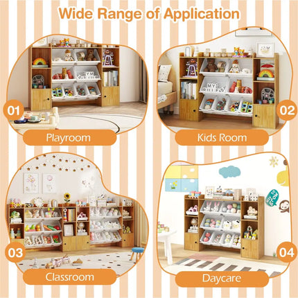 Kids Toy Storage and Bookshelf with Boxes and Open Shelves-Beige - Beige - Kids Storage
