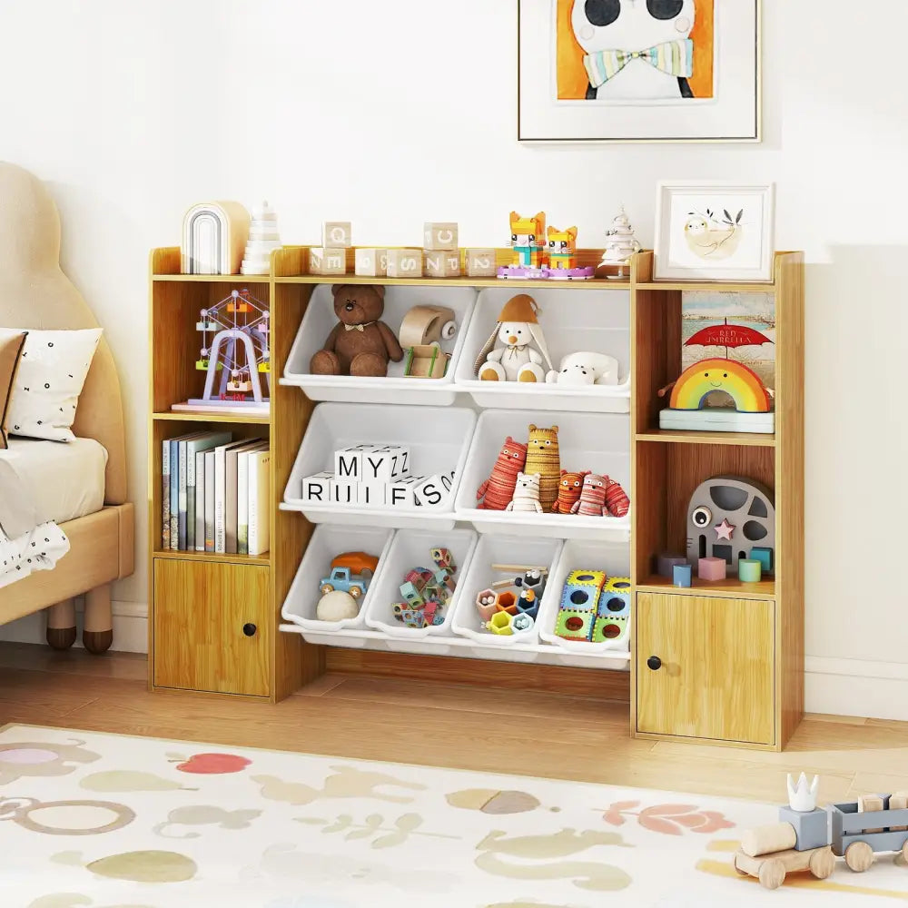 Kids Toy Storage and Bookshelf with Boxes and Open Shelves-Beige - Beige - Kids Storage