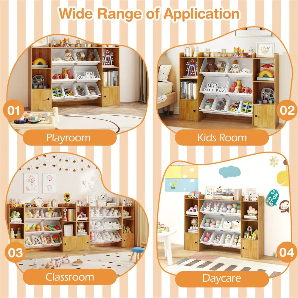 Kids Toy Storage and Bookshelf with Boxes and Open Shelves-Beige - Beige - Kids Storage