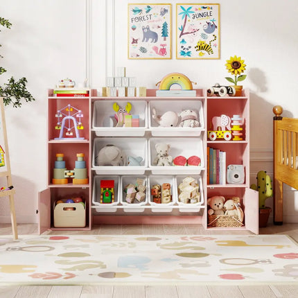 Kids Toy Storage and Bookshelf with Boxes and Open Shelves-Pink - Pink - Kids Storage