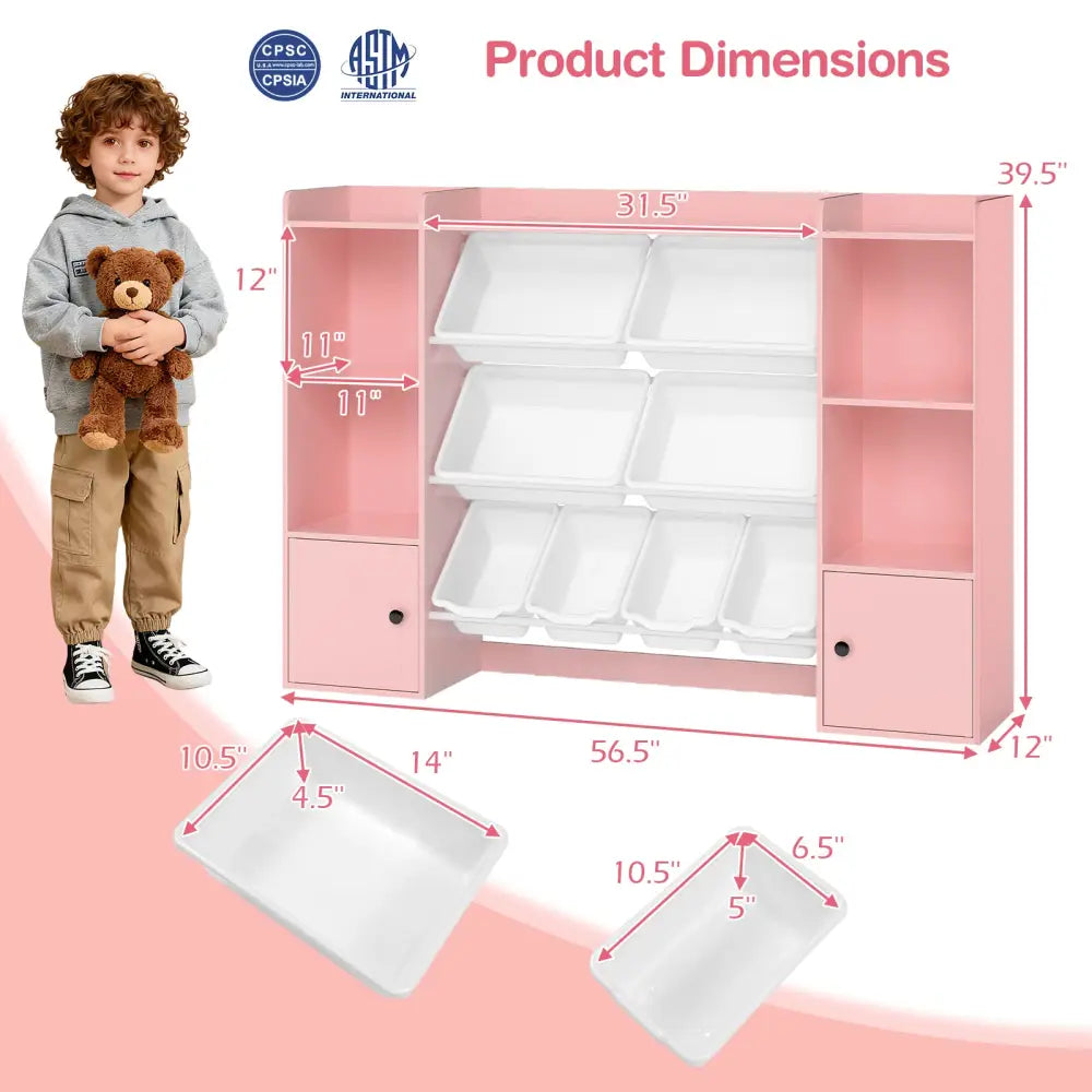 Kids Toy Storage and Bookshelf with Boxes and Open Shelves-Pink - Pink - Kids Storage