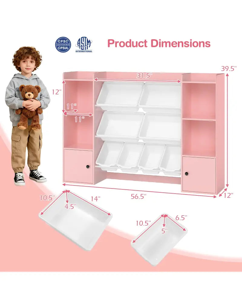 Kids Toy Storage and Bookshelf with Boxes and Open Shelves-Pink - Pink - Kids Storage