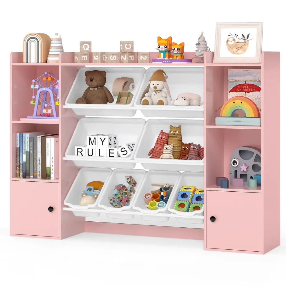 Kids Toy Storage and Bookshelf with Boxes and Open Shelves-Pink - Pink - Kids Storage
