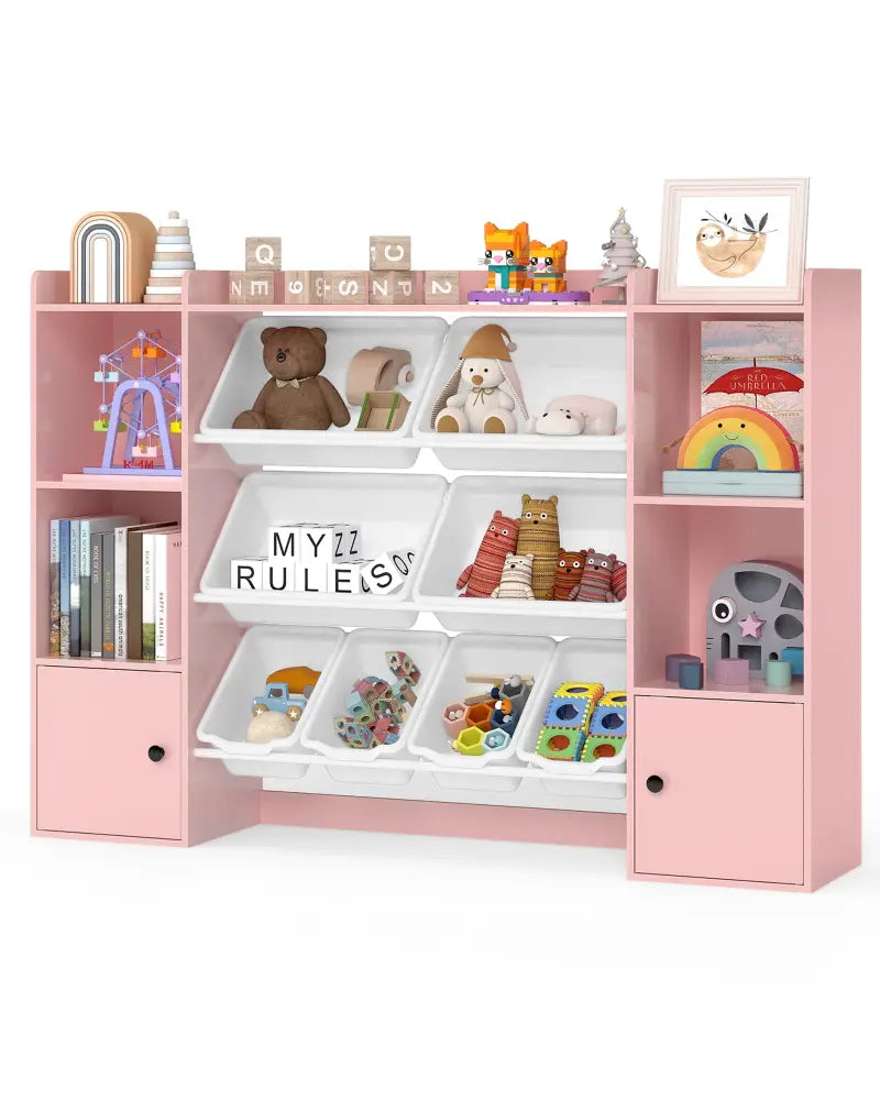 Kids Toy Storage and Bookshelf with Boxes and Open Shelves-Pink - Pink - Kids Storage