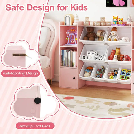 Kids Toy Storage and Bookshelf with Boxes and Open Shelves-Pink - Pink - Kids Storage