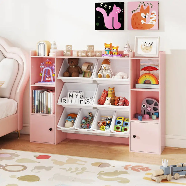 Kids Toy Storage and Bookshelf with Boxes and Open Shelves-Pink - Pink - Kids Storage