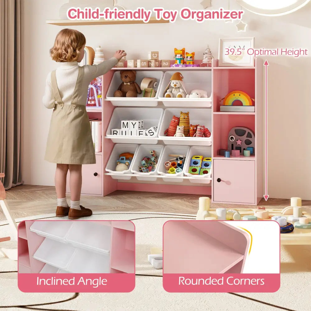 Kids Toy Storage and Bookshelf with Boxes and Open Shelves-Pink - Pink - Kids Storage