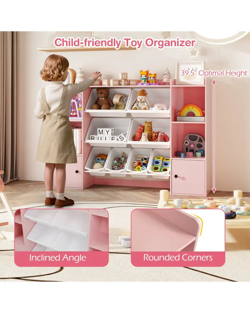 Kids Toy Storage and Bookshelf with Boxes and Open Shelves-Pink - Pink - Kids Storage