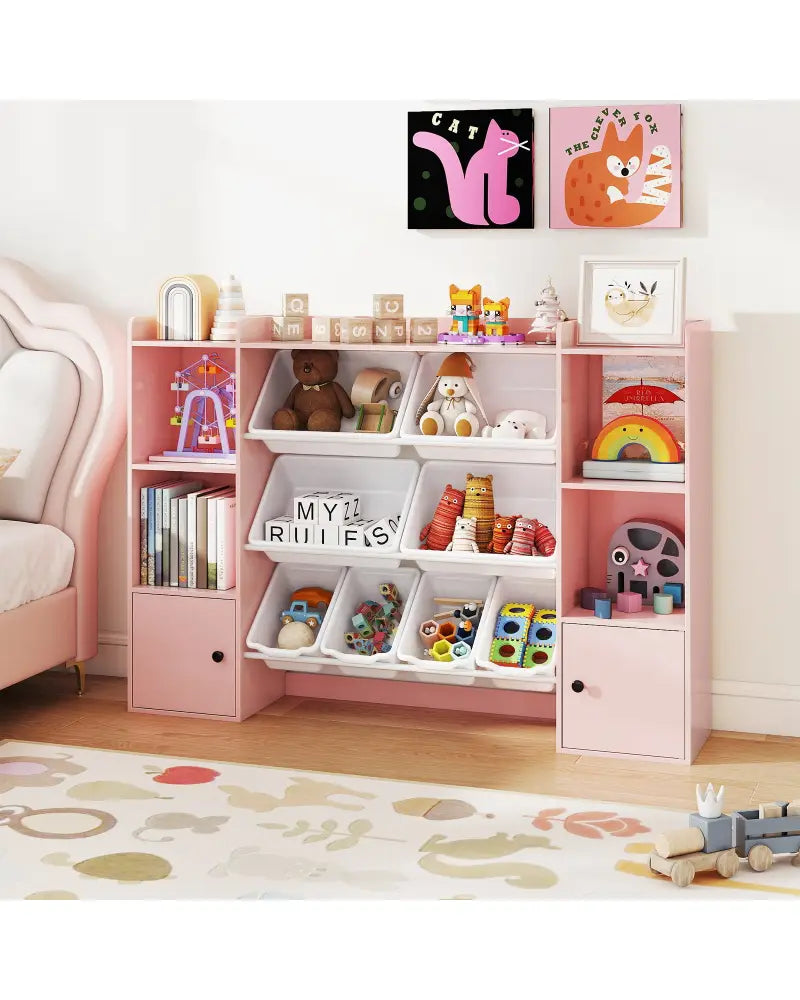 Kids Toy Storage and Bookshelf with Boxes and Open Shelves-Pink - Pink - Kids Storage