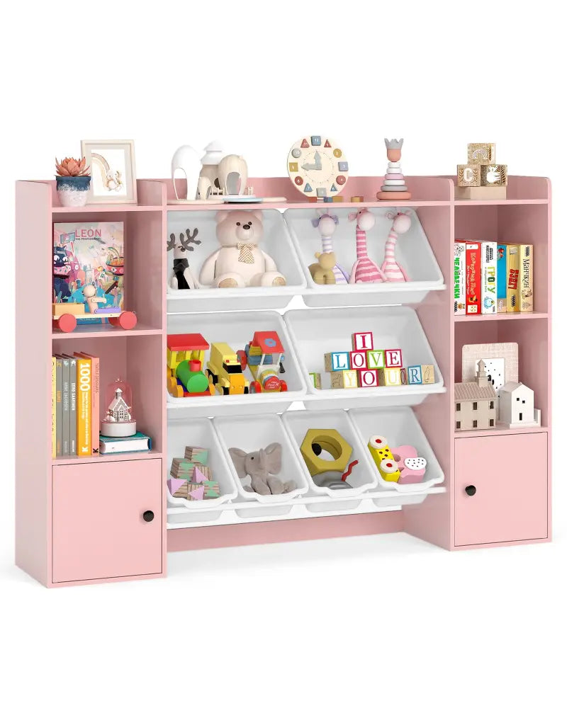Kids Toy Storage and Bookshelf with Boxes and Open Shelves-Pink - Pink - Kids Storage