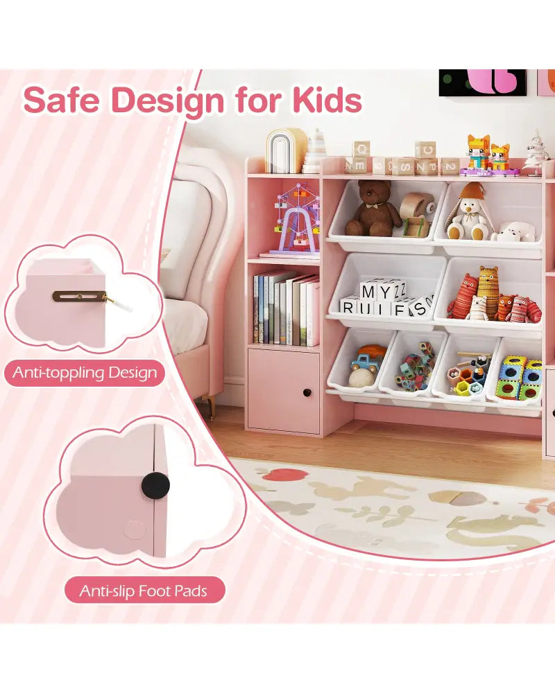 Kids Toy Storage and Bookshelf with Boxes and Open Shelves-Pink - Pink - Kids Storage