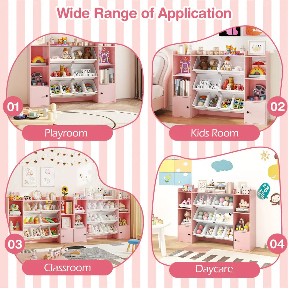 Kids Toy Storage and Bookshelf with Boxes and Open Shelves-Pink - Pink - Kids Storage