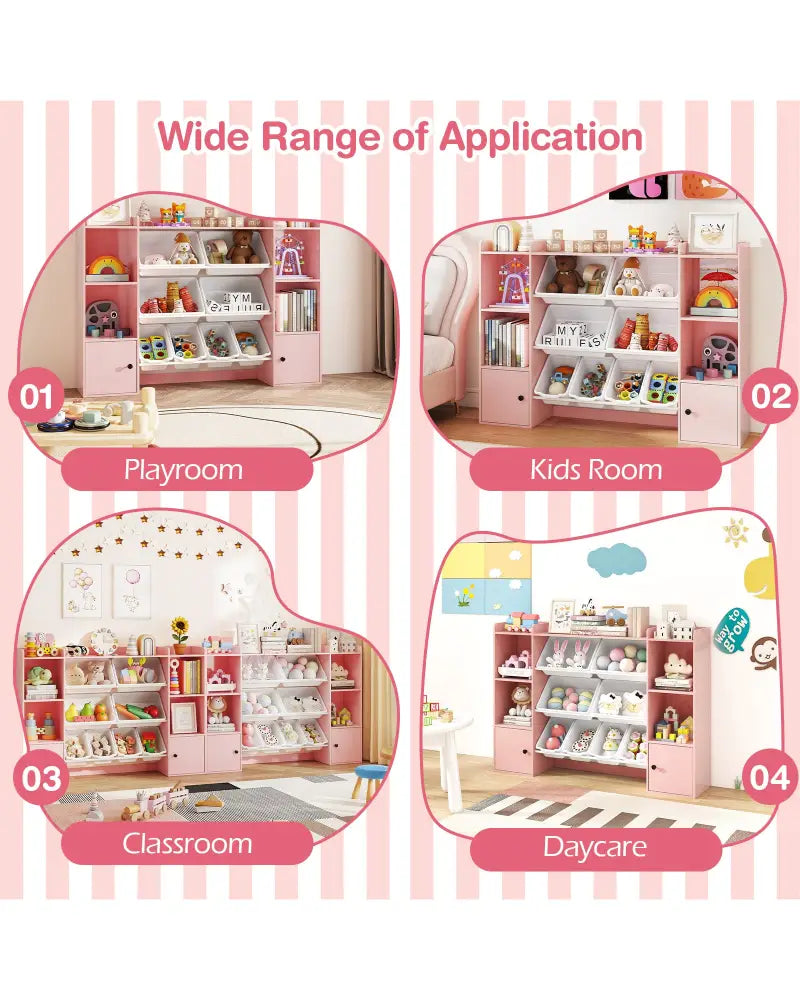 Kids Toy Storage and Bookshelf with Boxes and Open Shelves-Pink - Pink - Kids Storage