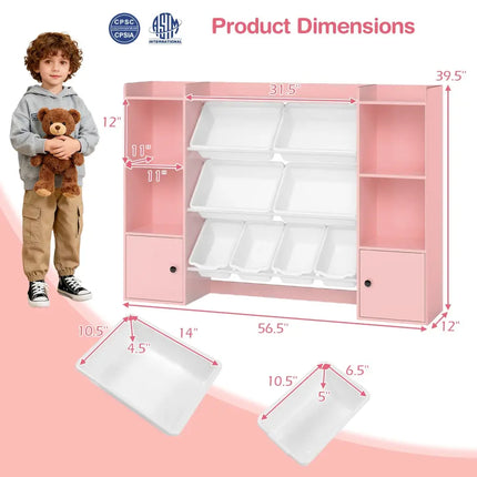 Kids Toy Storage and Bookshelf with Boxes and Open Shelves-Pink - Pink - Kids Storage