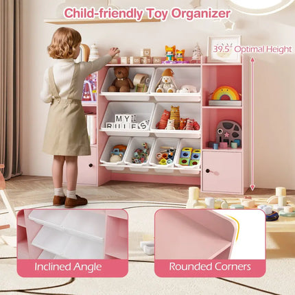 Kids Toy Storage and Bookshelf with Boxes and Open Shelves-Pink - Pink - Kids Storage