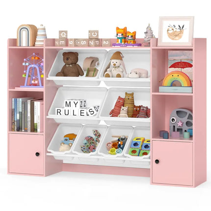 Kids Toy Storage and Bookshelf with Boxes and Open Shelves-Pink - Pink - Kids Storage
