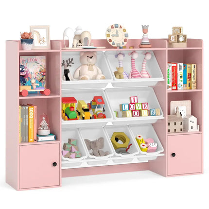 Kids Toy Storage and Bookshelf with Boxes and Open Shelves-Pink - Pink - Kids Storage