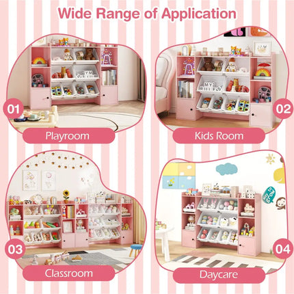 Kids Toy Storage and Bookshelf with Boxes and Open Shelves-Pink - Pink - Kids Storage