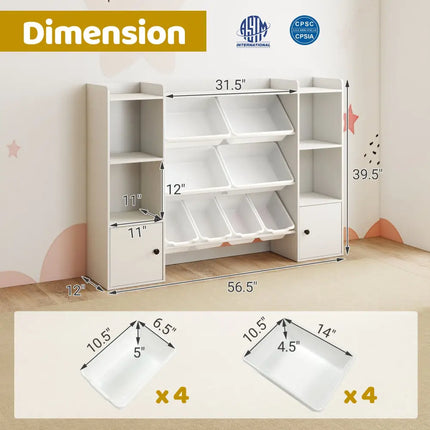 Kids Toy Storage and Bookshelf with Boxes and Open Shelves-White - White - Kids Storage