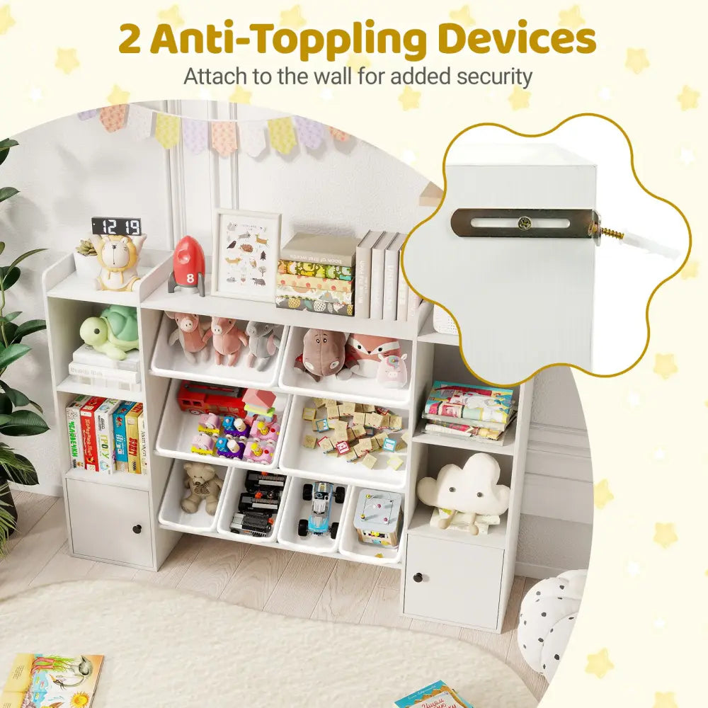 Kids Toy Storage and Bookshelf with Boxes and Open Shelves-White - White - Kids Storage