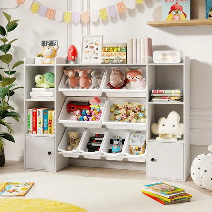 Kids Toy Storage and Bookshelf with Boxes and Open Shelves-White - White - Kids Storage