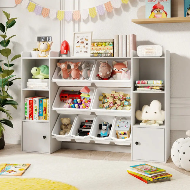 Kids Toy Storage and Bookshelf with Boxes and Open Shelves-White - White - Kids Storage