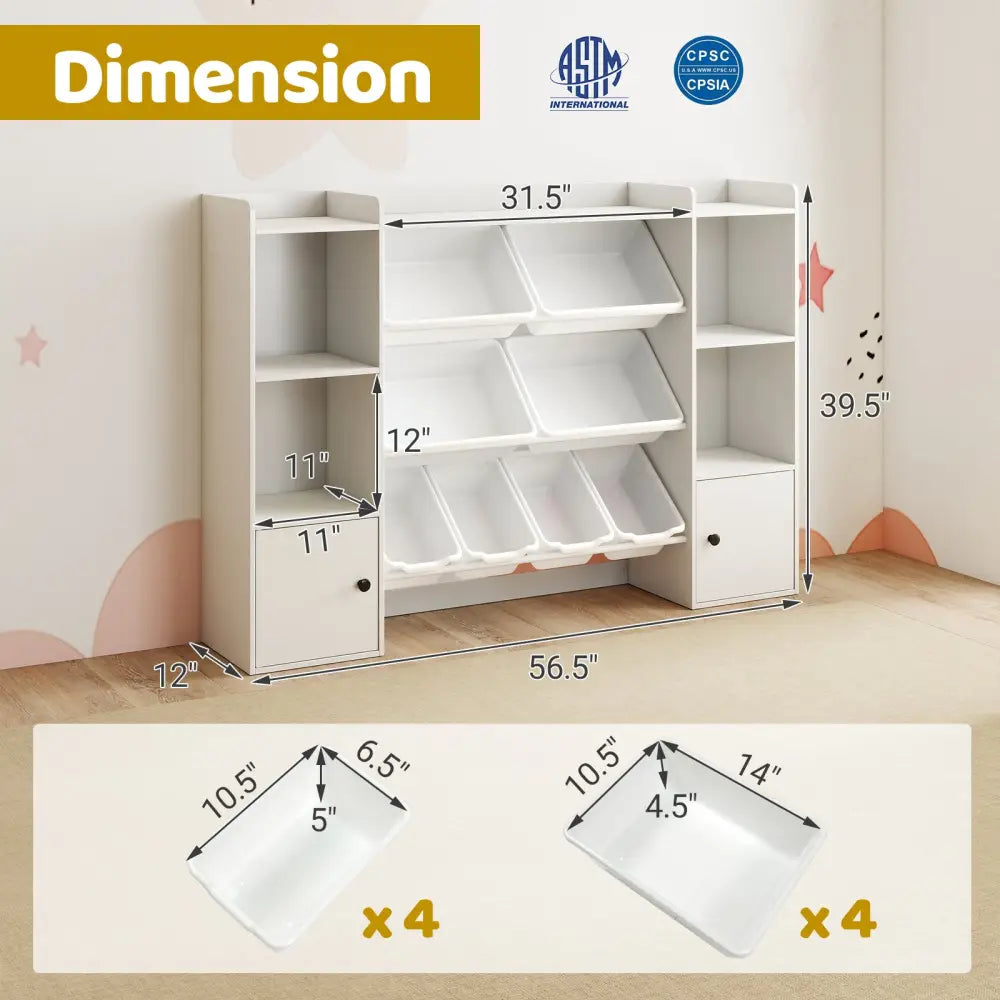 Kids Toy Storage and Bookshelf with Boxes and Open Shelves-White - White - Kids Storage