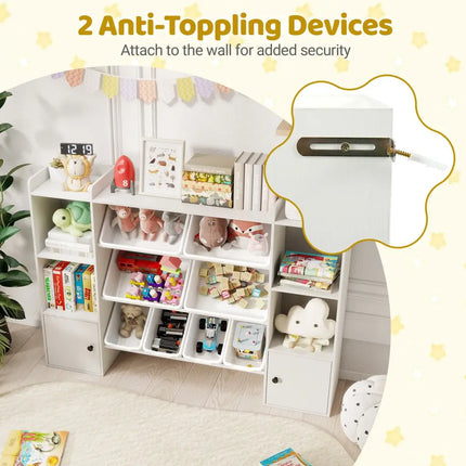 Kids Toy Storage and Bookshelf with Boxes and Open Shelves-White - White - Kids Storage