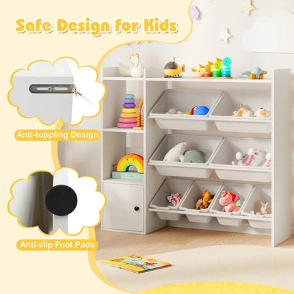 Kids Toy Storage and Bookshelf with Open Shelves and Single-door Cabinet-White - White - Kids Storage