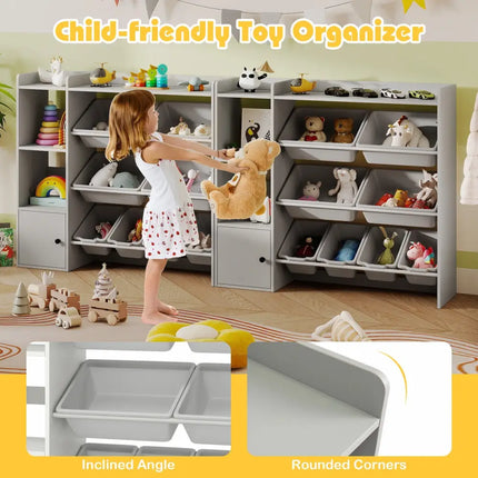 Kids Toy Storage and Bookshelf with Open Shelves and Single-door Cabinet-Gray - Gray - Kids Storage