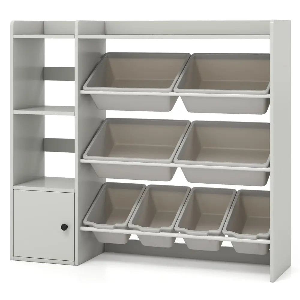 Kids Toy Storage and Bookshelf with Open Shelves and Single-door Cabinet-Gray - Gray - Kids Storage