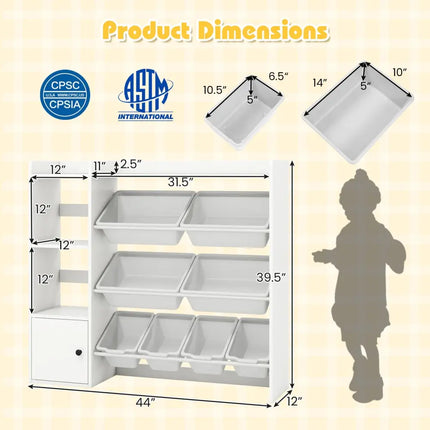 Kids Toy Storage and Bookshelf with Open Shelves and Single-door Cabinet-White - White - Kids Storage