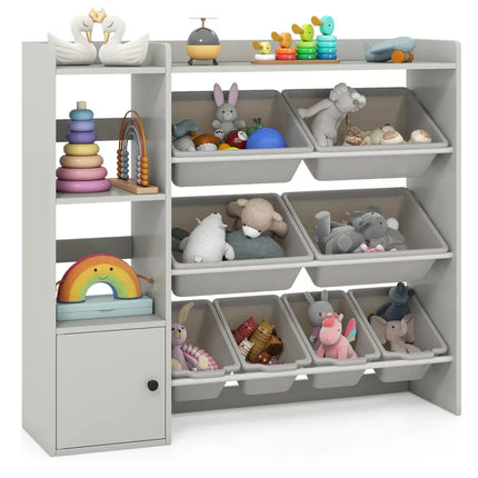 Kids Toy Storage and Bookshelf with Open Shelves and Single-door Cabinet-Gray - Gray - Kids Storage
