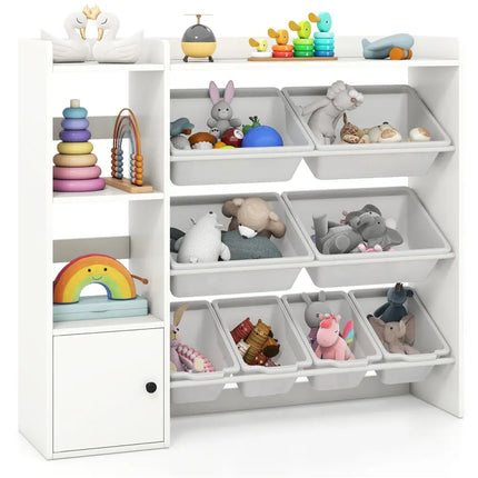 Kids Toy Storage and Bookshelf with Open Shelves and Single-door Cabinet-White - White - Kids Storage