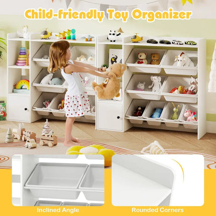 Kids Toy Storage and Bookshelf with Open Shelves and Single-door Cabinet-White - White - Kids Storage