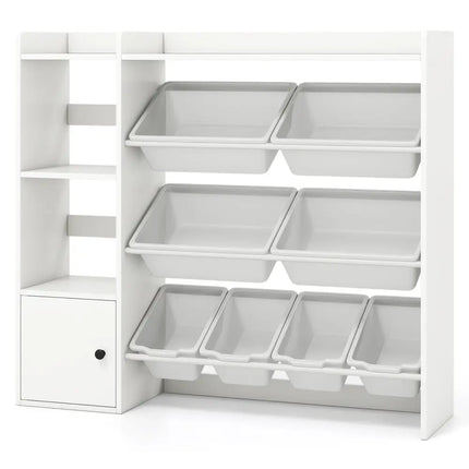 Kids Toy Storage and Bookshelf with Open Shelves and Single-door Cabinet-White - White - Kids Storage