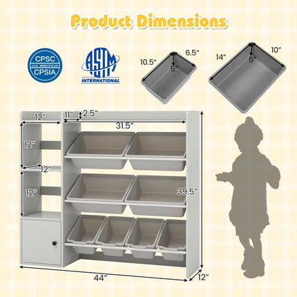 Kids Toy Storage and Bookshelf with Open Shelves and Single-door Cabinet-Gray - Gray - Kids Storage