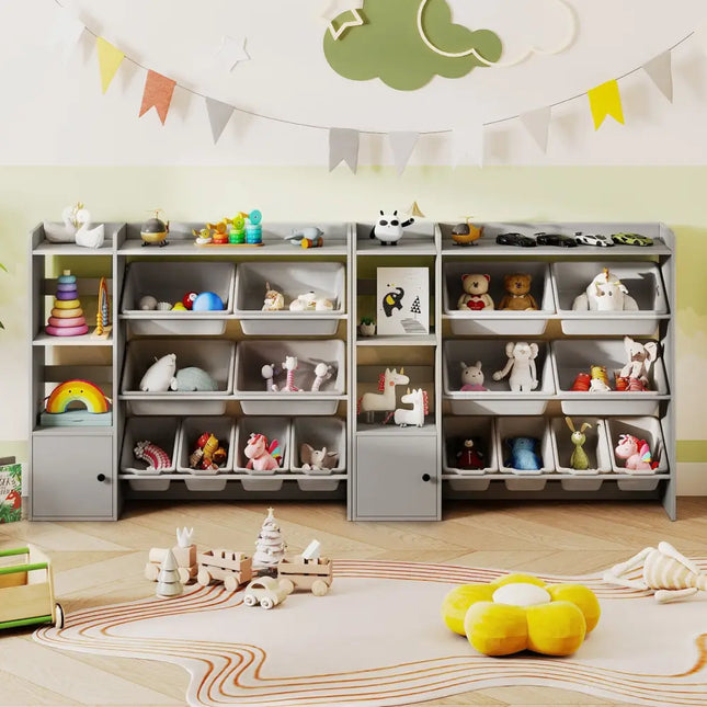Kids Toy Storage and Bookshelf with Open Shelves and Single-door Cabinet-Gray - Gray - Kids Storage